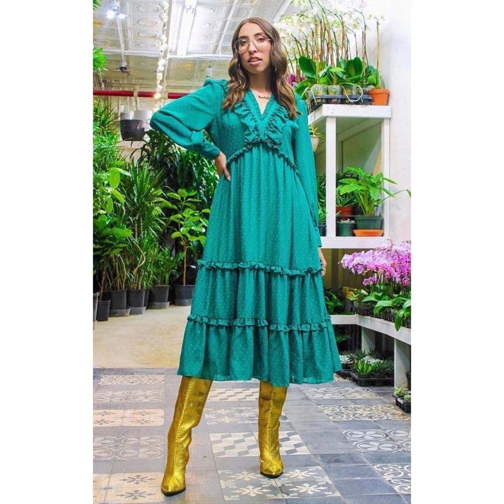 NEW Vintage Inspired Romantic Flowy Ruffled Tiered Dress XS Caroline Vazzana